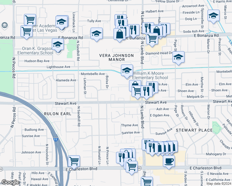 map of restaurants, bars, coffee shops, grocery stores, and more near 457 North Lamb Boulevard in Las Vegas