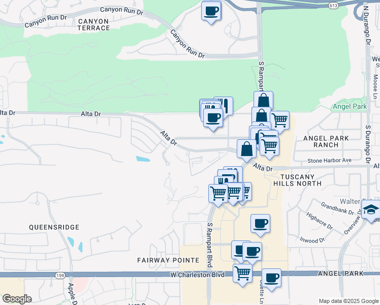 map of restaurants, bars, coffee shops, grocery stores, and more near 9090 Alta Drive in Las Vegas