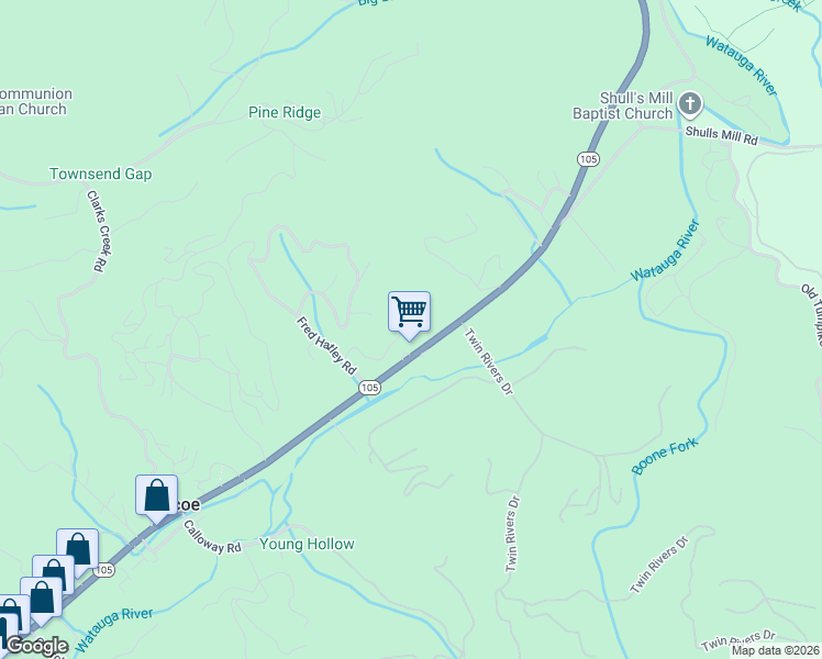 map of restaurants, bars, coffee shops, grocery stores, and more near 341 Carl Giles Road in Boone