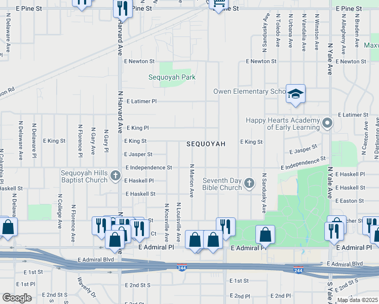 map of restaurants, bars, coffee shops, grocery stores, and more near 828 North Marion Avenue in Tulsa