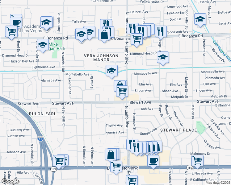 map of restaurants, bars, coffee shops, grocery stores, and more near 417 North Lamb Boulevard in Las Vegas