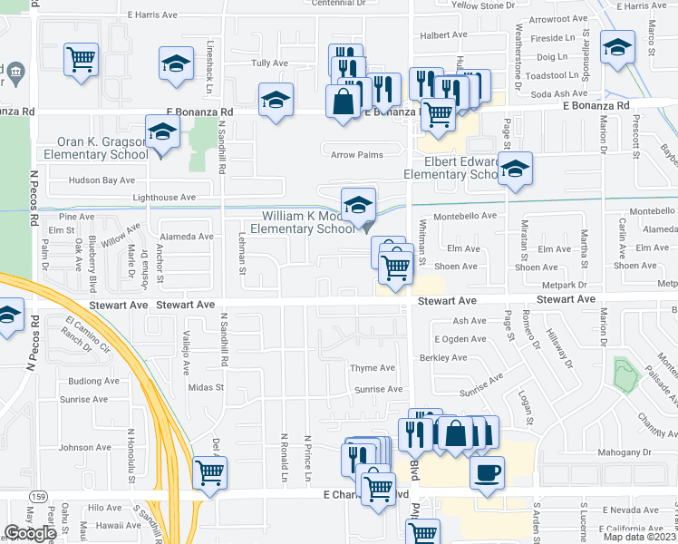map of restaurants, bars, coffee shops, grocery stores, and more near 449 North Lamb Boulevard in Las Vegas