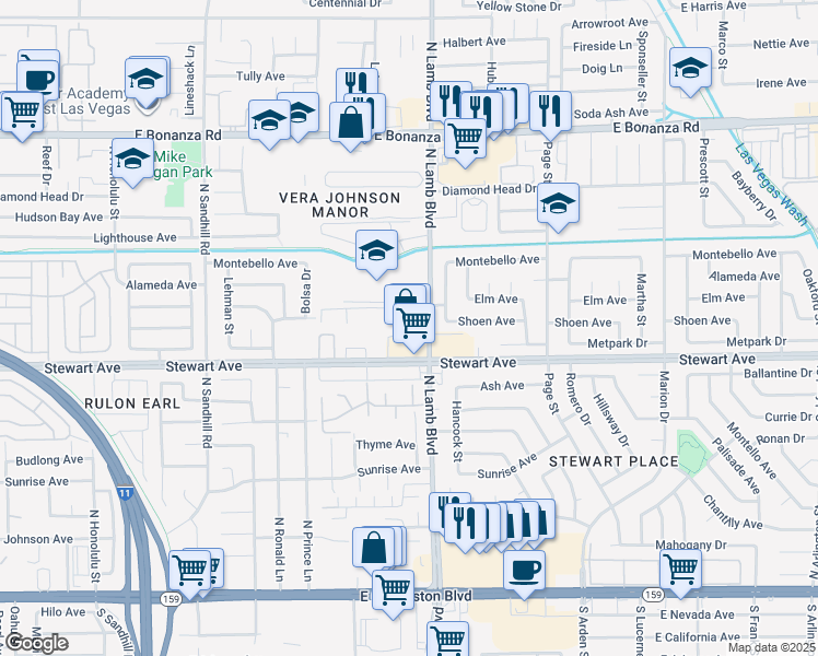 map of restaurants, bars, coffee shops, grocery stores, and more near 401 North Lamb Boulevard in Las Vegas