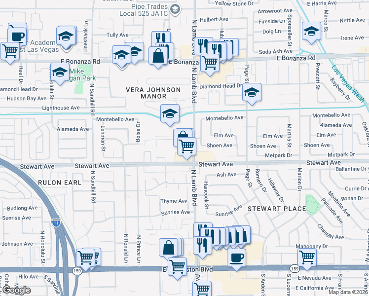 map of restaurants, bars, coffee shops, grocery stores, and more near 401 North Lamb Boulevard in Las Vegas