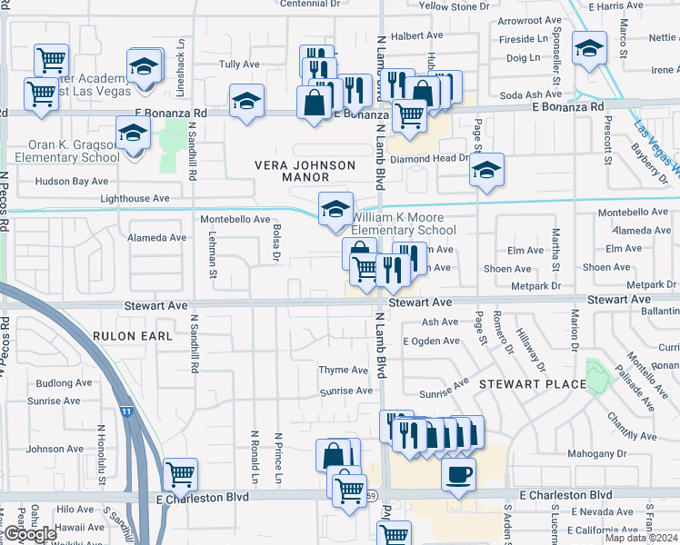 map of restaurants, bars, coffee shops, grocery stores, and more near 429 North Lamb Boulevard in Las Vegas