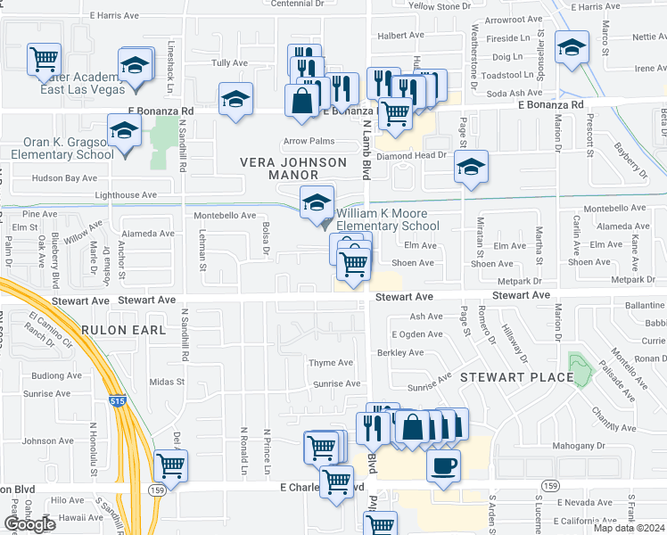 map of restaurants, bars, coffee shops, grocery stores, and more near 409 North Lamb Boulevard in Las Vegas