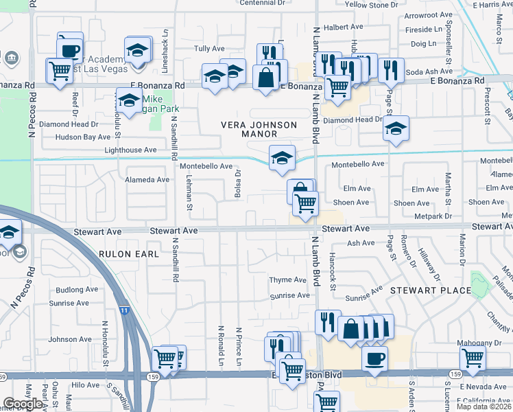 map of restaurants, bars, coffee shops, grocery stores, and more near 457 North Lamb Boulevard in Las Vegas