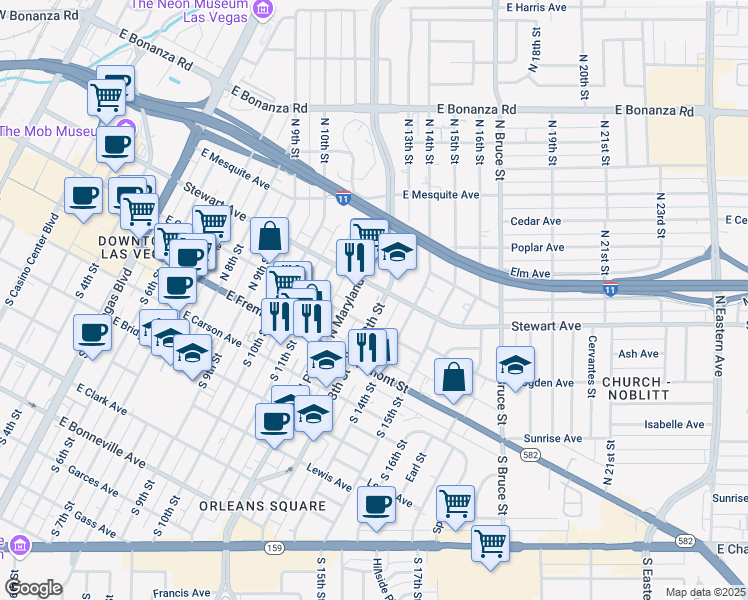 map of restaurants, bars, coffee shops, grocery stores, and more near in Las Vegas