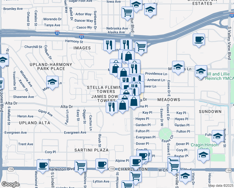 map of restaurants, bars, coffee shops, grocery stores, and more near 4950 Alto Ave in Las Vegas