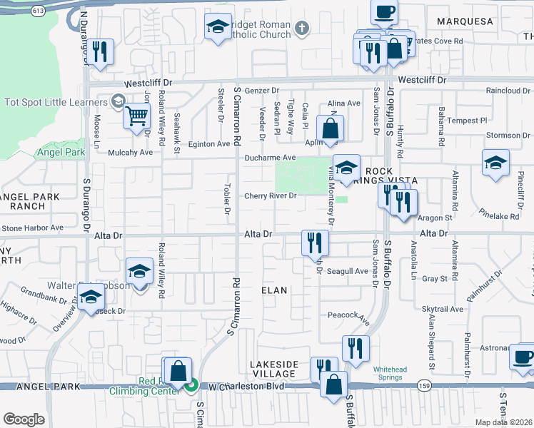 map of restaurants, bars, coffee shops, grocery stores, and more near 7917 Cherry River Drive in Las Vegas