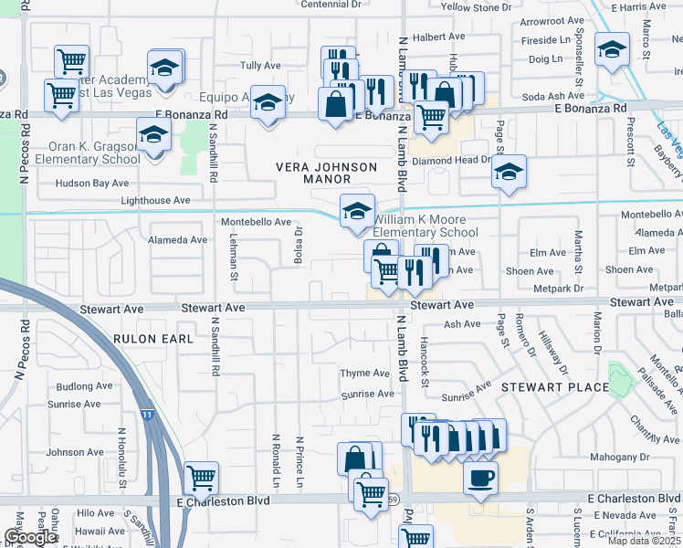 map of restaurants, bars, coffee shops, grocery stores, and more near 445 North Lamb Boulevard in Las Vegas