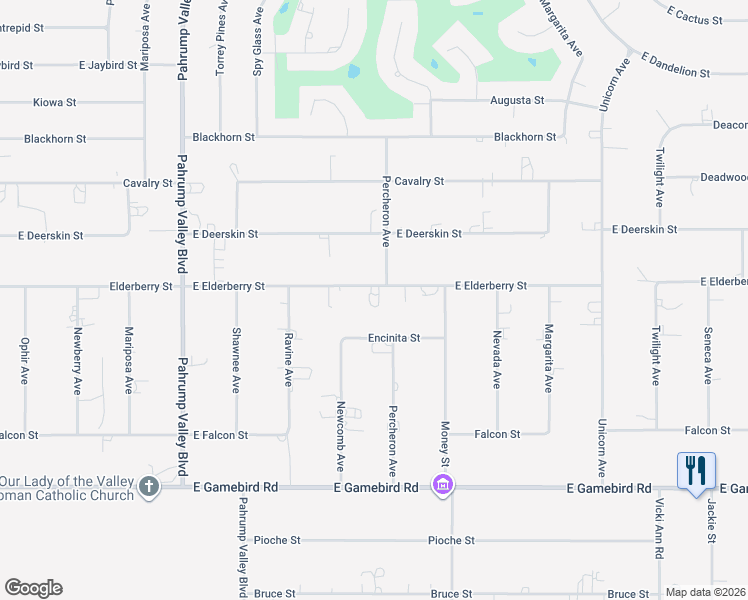 map of restaurants, bars, coffee shops, grocery stores, and more near 1461 East Elderberry Street in Pahrump