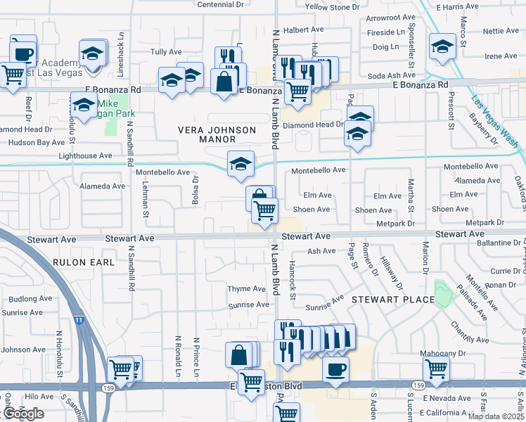 map of restaurants, bars, coffee shops, grocery stores, and more near 401 North Lamb Boulevard in Las Vegas