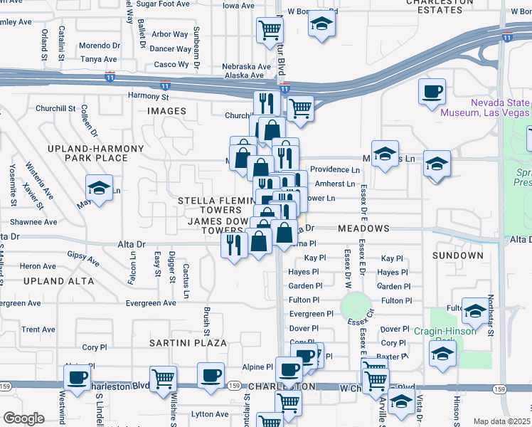 map of restaurants, bars, coffee shops, grocery stores, and more near 4950 Alto Ave in Las Vegas