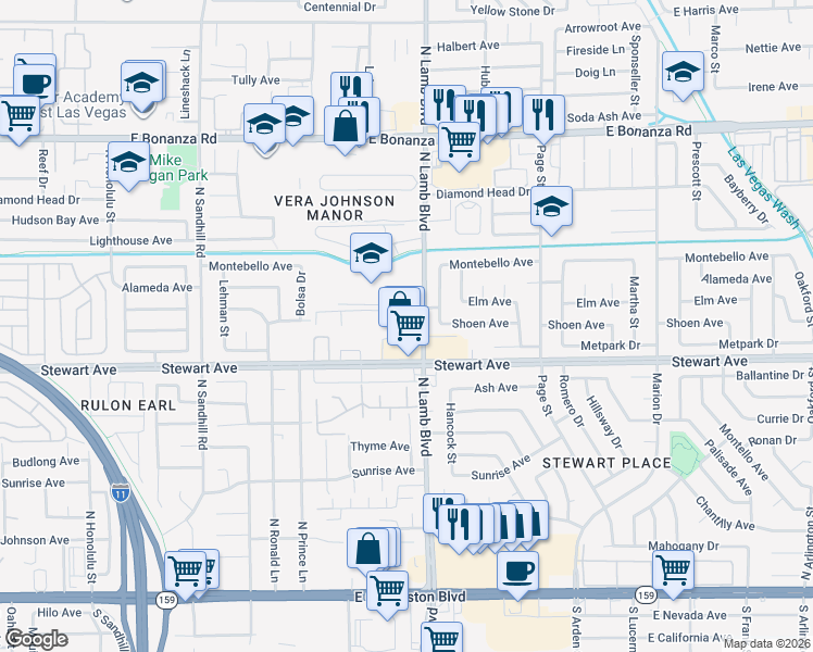 map of restaurants, bars, coffee shops, grocery stores, and more near 409 North Lamb Boulevard in Las Vegas