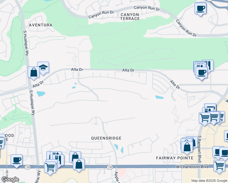 map of restaurants, bars, coffee shops, grocery stores, and more near 9521 Verlaine Court in Las Vegas