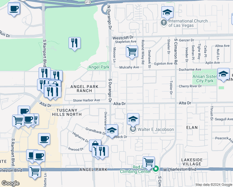 map of restaurants, bars, coffee shops, grocery stores, and more near 8450 Alta Drive in Las Vegas