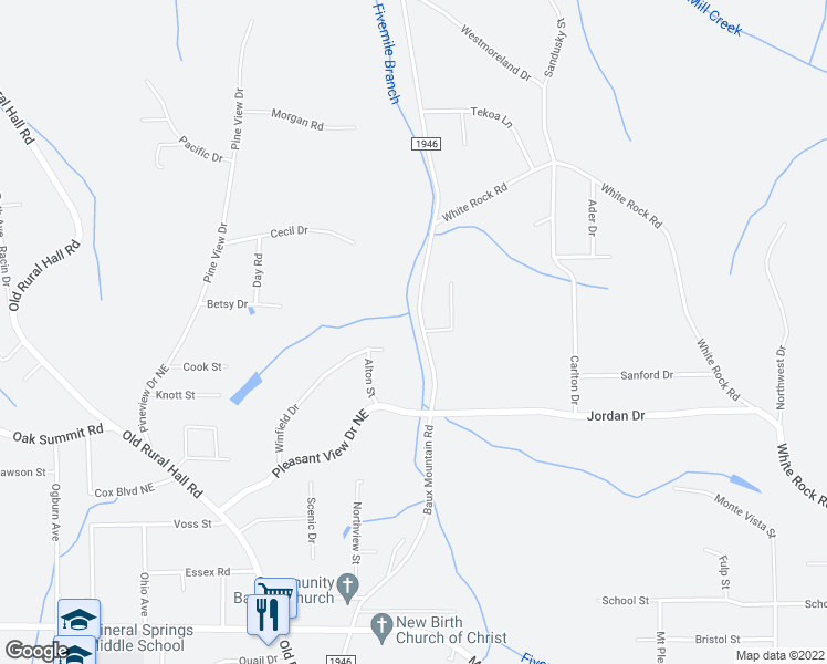 map of restaurants, bars, coffee shops, grocery stores, and more near 4736 Baux Mountain Road in Winston-Salem