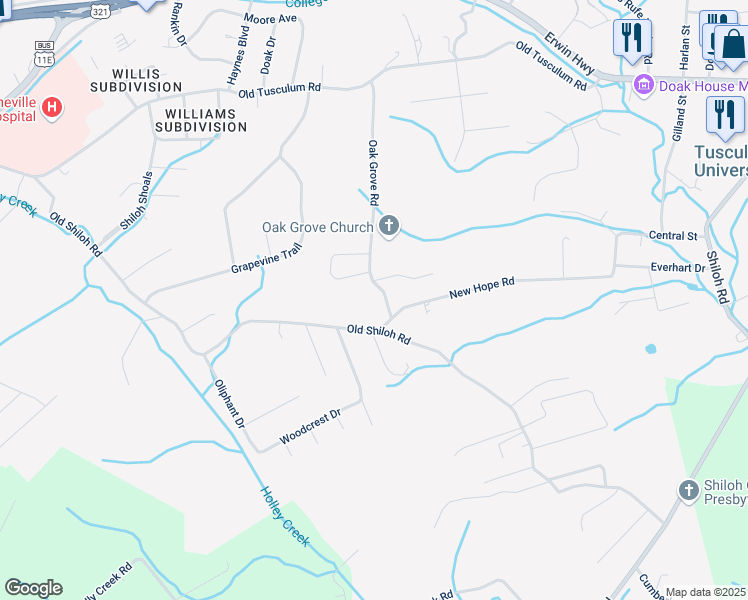 map of restaurants, bars, coffee shops, grocery stores, and more near 164 Oak Grove Road in Greeneville