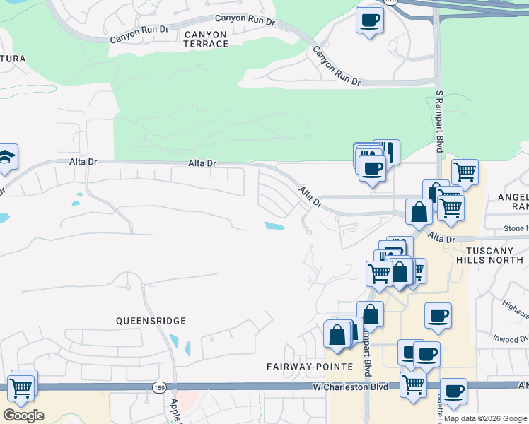 map of restaurants, bars, coffee shops, grocery stores, and more near 9217 Dalmahoy Place in Las Vegas
