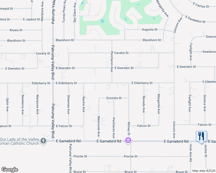 map of restaurants, bars, coffee shops, grocery stores, and more near 1461 East Elderberry Street in Pahrump
