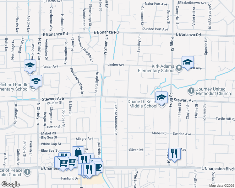 map of restaurants, bars, coffee shops, grocery stores, and more near 5976 Stewart Avenue in Las Vegas