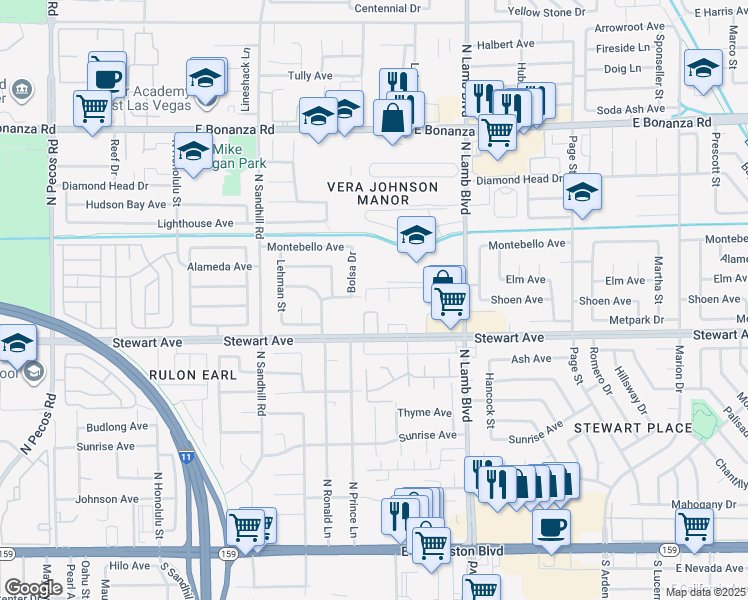 map of restaurants, bars, coffee shops, grocery stores, and more near 457 North Lamb Boulevard in Las Vegas