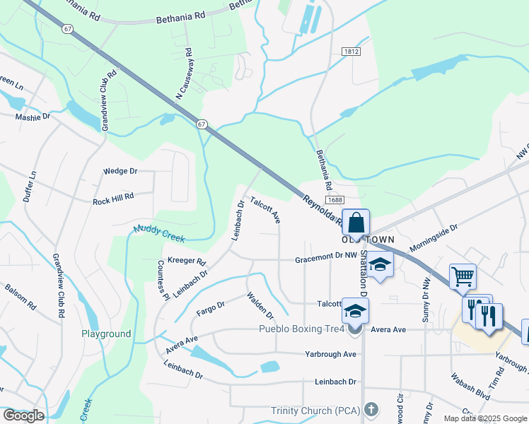 map of restaurants, bars, coffee shops, grocery stores, and more near 4270 Talcott Avenue in Winston-Salem