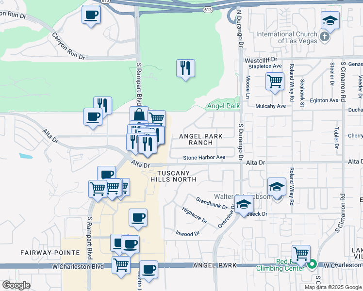 map of restaurants, bars, coffee shops, grocery stores, and more near 8632 Highland View in Las Vegas