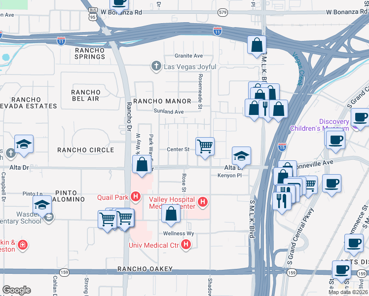map of restaurants, bars, coffee shops, grocery stores, and more near 319 Vandalia Street in Las Vegas