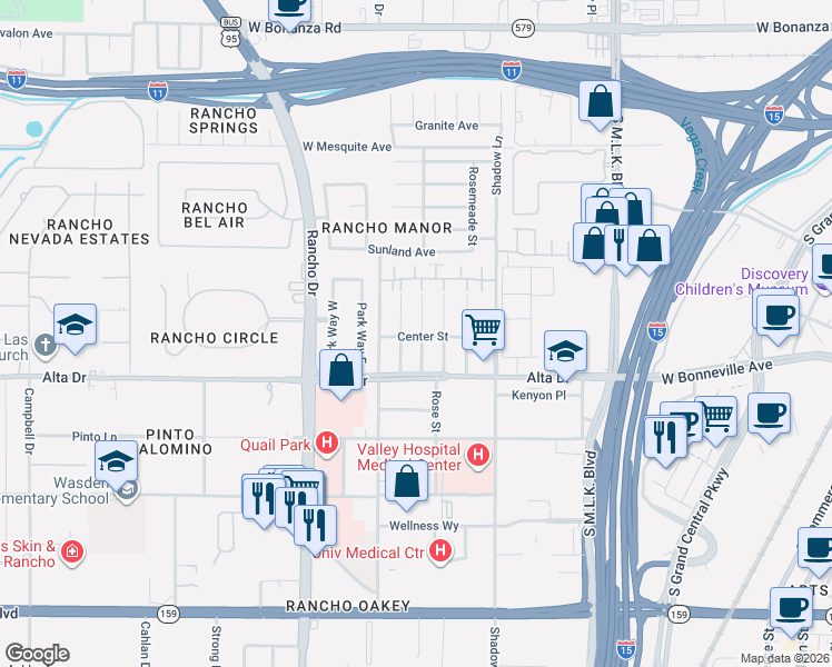 map of restaurants, bars, coffee shops, grocery stores, and more near 326 Arnold Street in Las Vegas