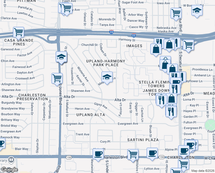 map of restaurants, bars, coffee shops, grocery stores, and more near 408 Upland Boulevard in Las Vegas