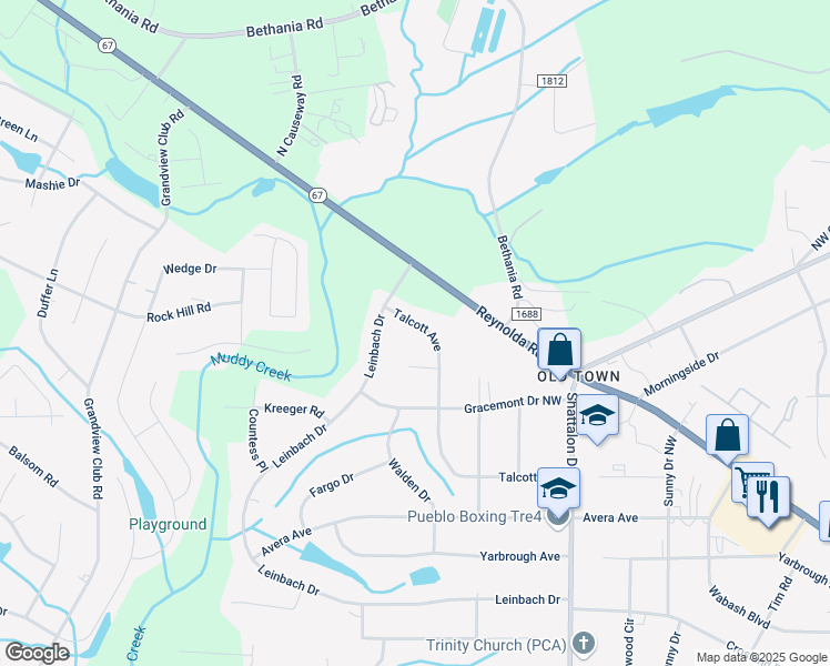 map of restaurants, bars, coffee shops, grocery stores, and more near 4270 Talcott Avenue in Winston-Salem