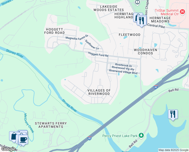 map of restaurants, bars, coffee shops, grocery stores, and more near 2869 Whitebirch Drive in Nashville