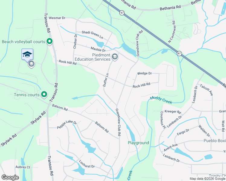 map of restaurants, bars, coffee shops, grocery stores, and more near 4610 Duffer Court in Pfafftown