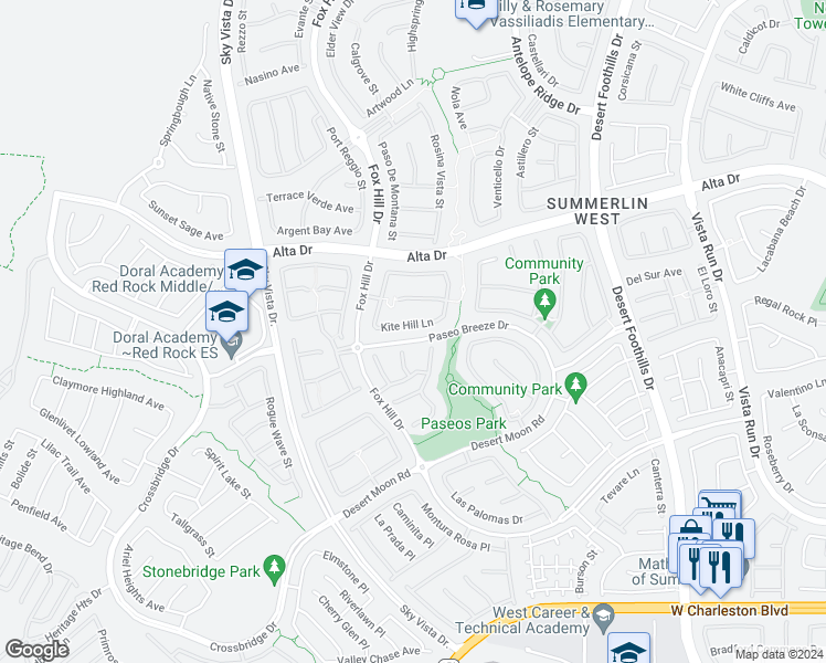 map of restaurants, bars, coffee shops, grocery stores, and more near 12127 Kite Hill Lane in Las Vegas
