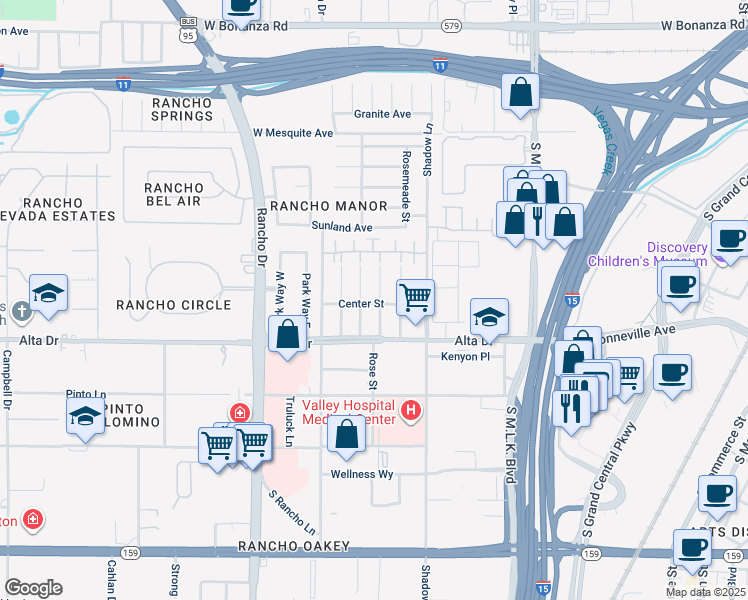 map of restaurants, bars, coffee shops, grocery stores, and more near 319 Vandalia Street in Las Vegas