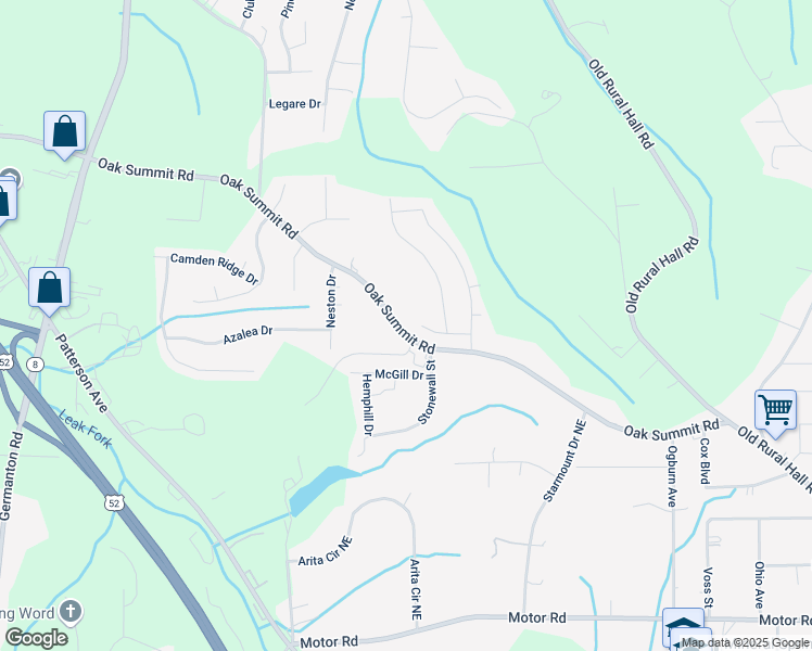 map of restaurants, bars, coffee shops, grocery stores, and more near 520 Oak Summit Road in Winston-Salem