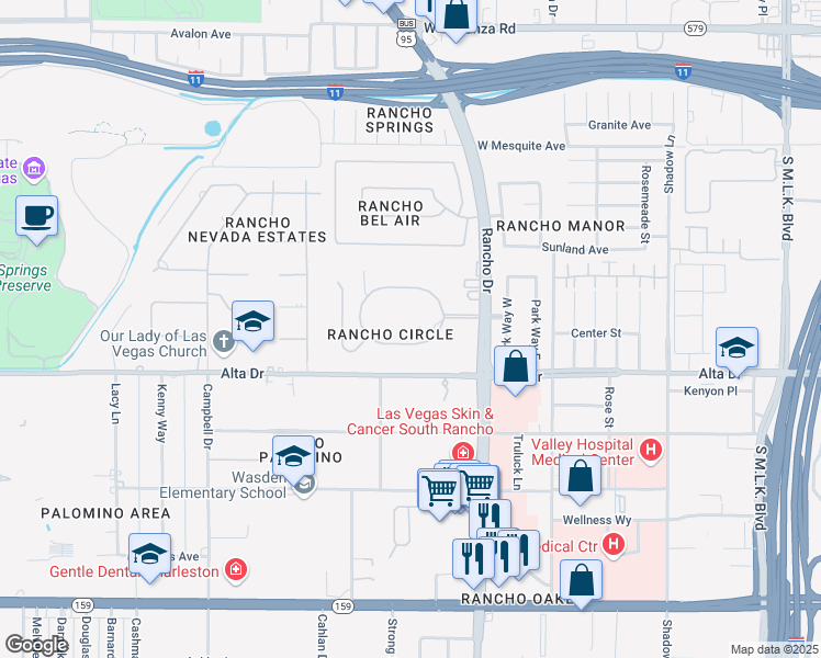 map of restaurants, bars, coffee shops, grocery stores, and more near 330 Rancho Circle in Las Vegas