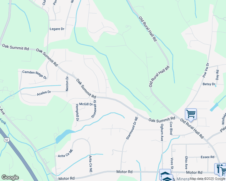 map of restaurants, bars, coffee shops, grocery stores, and more near 603 Oak Summit Road in Winston-Salem