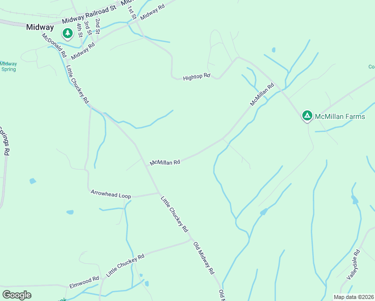 map of restaurants, bars, coffee shops, grocery stores, and more near 1320 McMillan Road in Midway