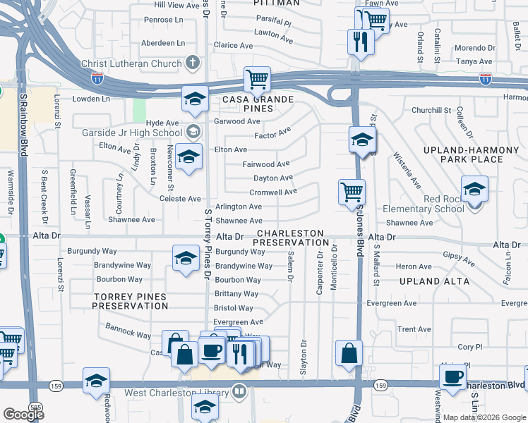 map of restaurants, bars, coffee shops, grocery stores, and more near 6225 Arlington Avenue in Las Vegas