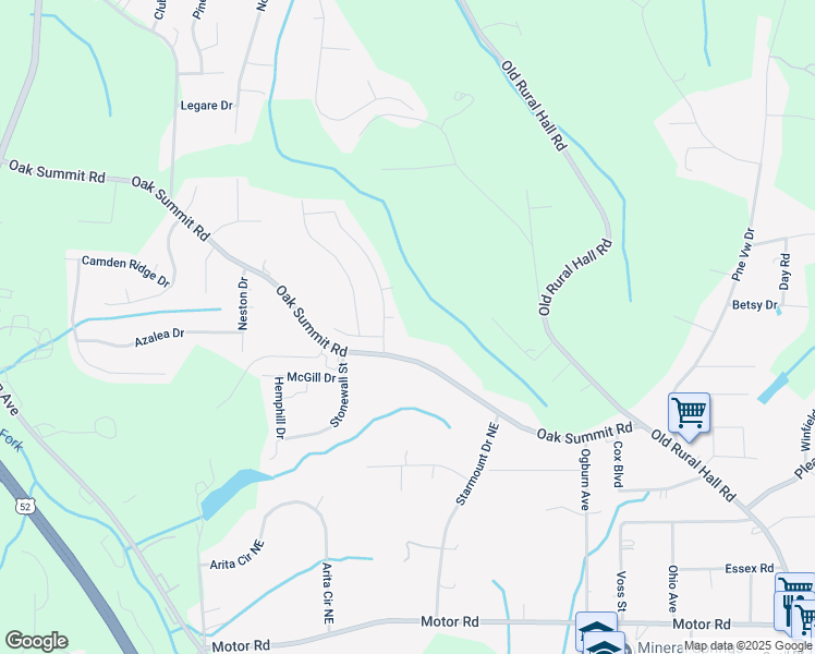map of restaurants, bars, coffee shops, grocery stores, and more near 603 Oak Summit Road in Winston-Salem