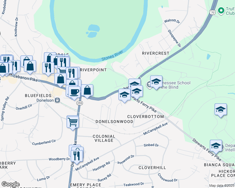 map of restaurants, bars, coffee shops, grocery stores, and more near 2845 Lebanon Pike in Nashville