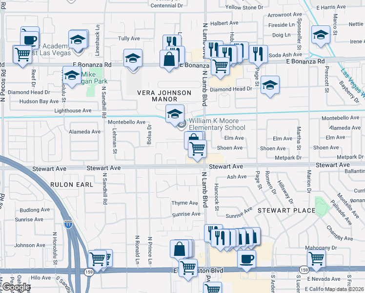 map of restaurants, bars, coffee shops, grocery stores, and more near 425 North Lamb Boulevard in Las Vegas