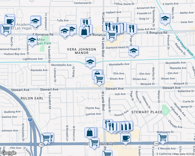 map of restaurants, bars, coffee shops, grocery stores, and more near 409 North Lamb Boulevard in Las Vegas