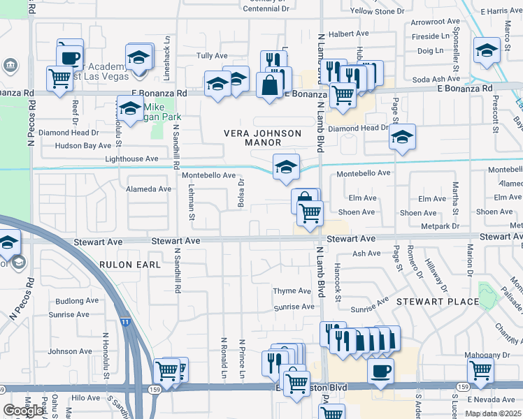 map of restaurants, bars, coffee shops, grocery stores, and more near 457 North Lamb Boulevard in Las Vegas