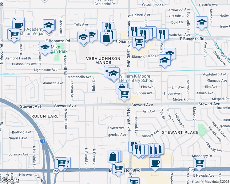map of restaurants, bars, coffee shops, grocery stores, and more near 425 North Lamb Boulevard in Las Vegas