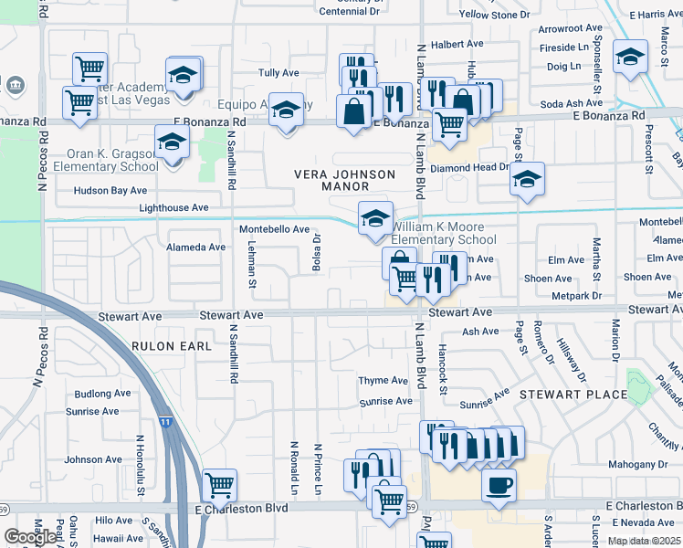 map of restaurants, bars, coffee shops, grocery stores, and more near 457 North Lamb Boulevard in Las Vegas