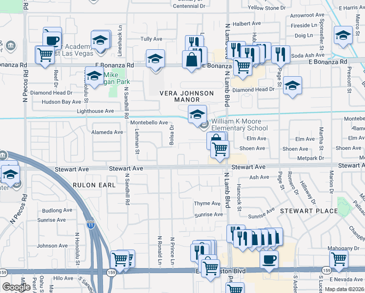 map of restaurants, bars, coffee shops, grocery stores, and more near 457 North Lamb Boulevard in Las Vegas